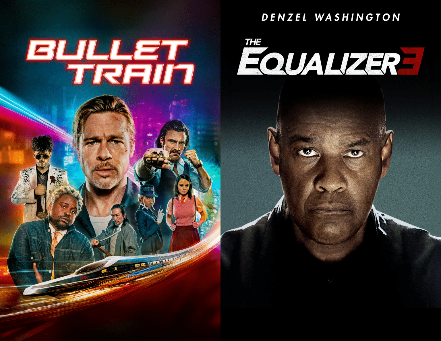 Bullet Train and Equalizer Movie covers